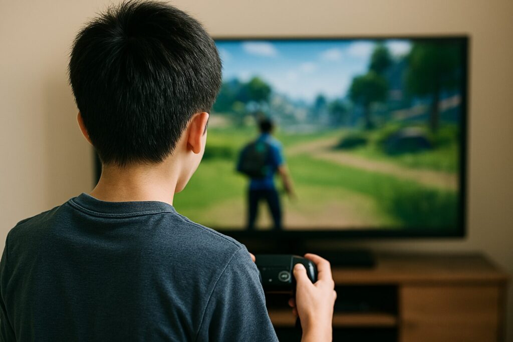 ゲームをやっている男子の後ろ姿