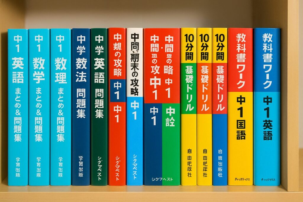 教材が本棚に並んでいる画像