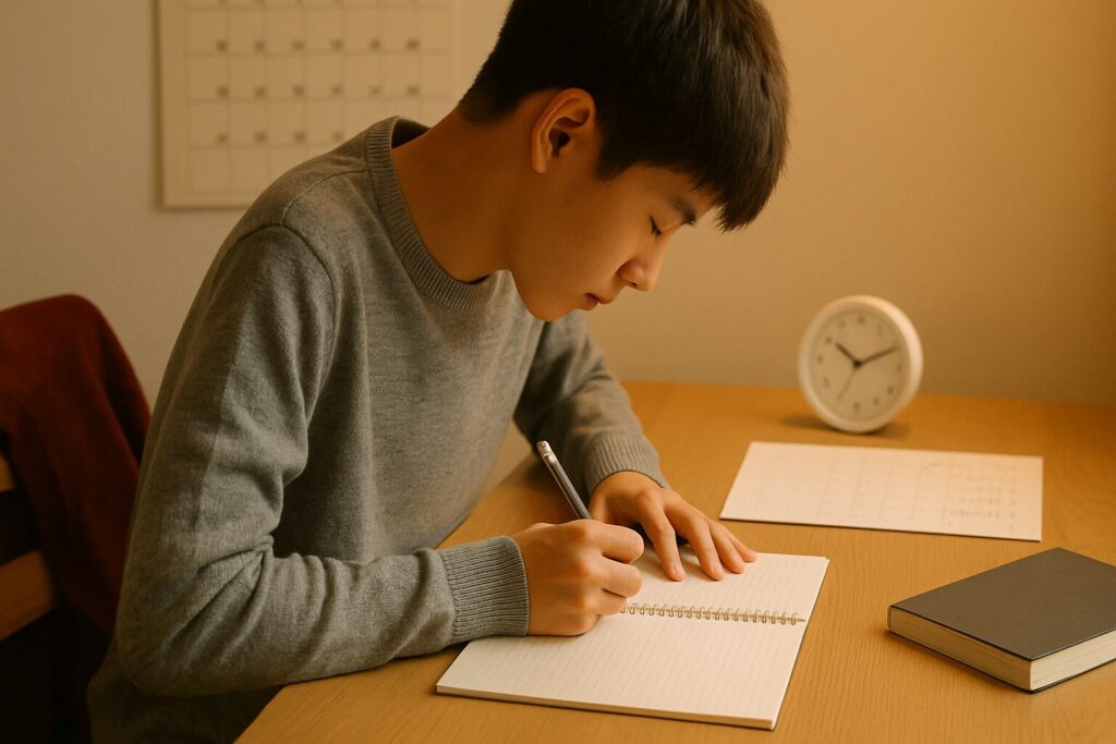 受験勉強をしている中学生男子の様子