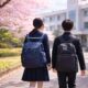 春に登校している中学生の男女
