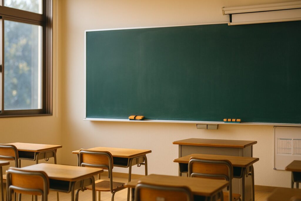 中学の教室や黒板の画像