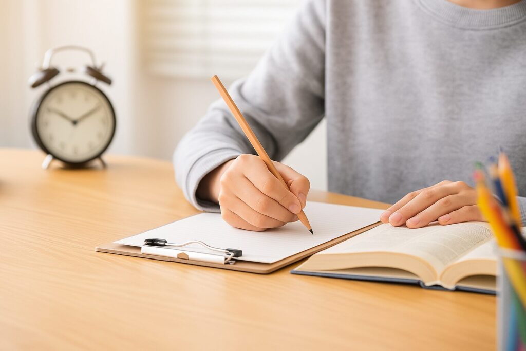 模試のための勉強をしている中学生の手元の様子