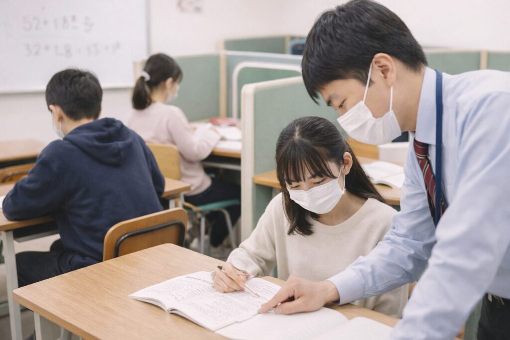 塾で授業を受けている女子中学生の様子